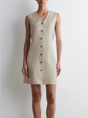 COS Sleeveless Button-Front Linen Shift Dress in Oatmeal